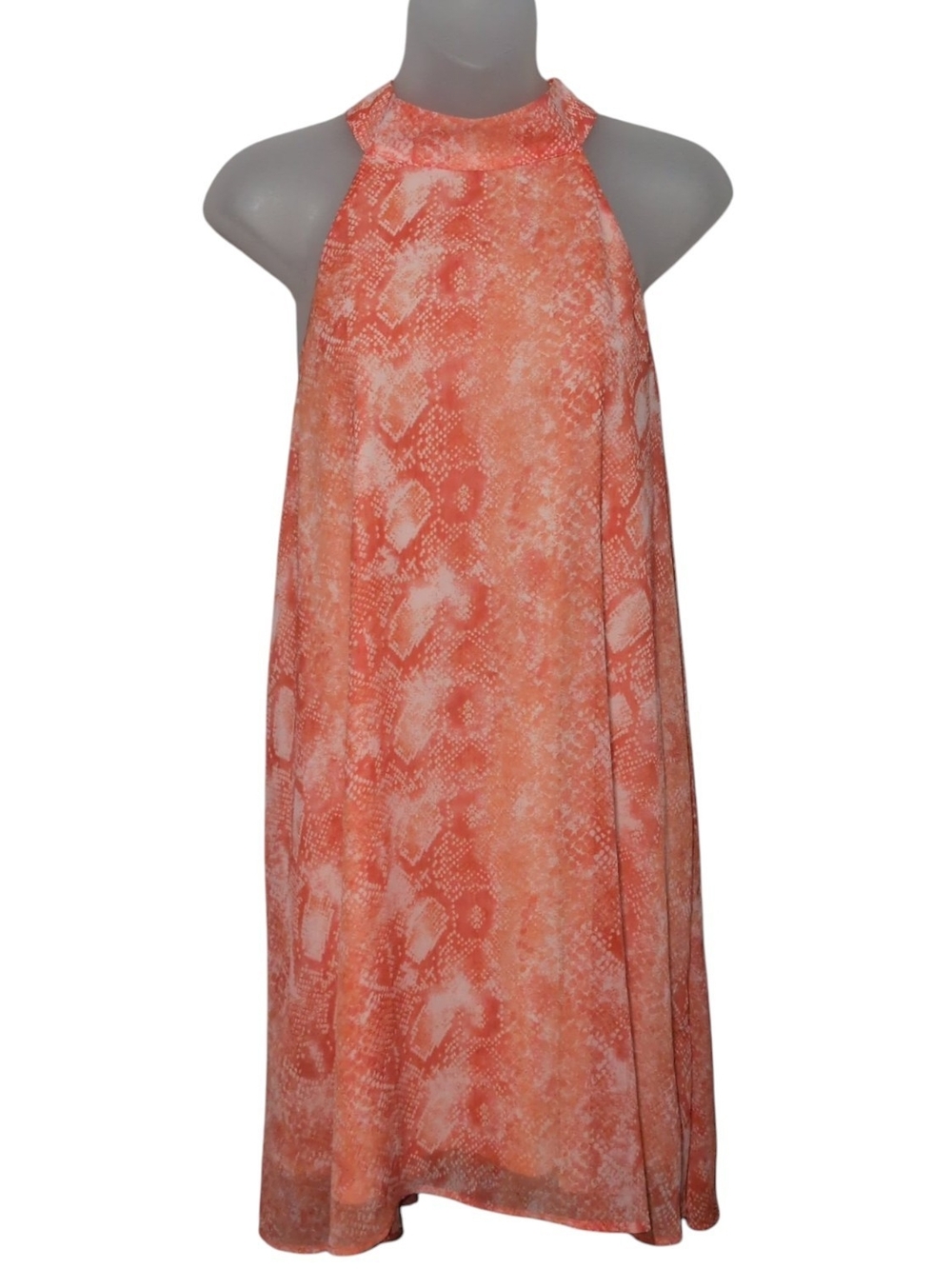 Judith March Large High Neck Orange White Snake Print Lined Shift Dress